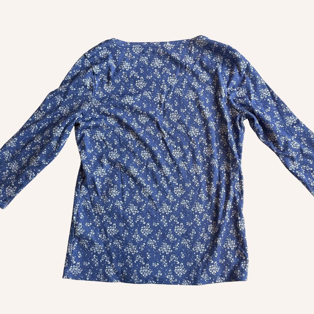 L.L.BEAN blue floral shirt 3/4 sleeve item ID 505547 100% cotton XS petite - Picture 5 of 5
